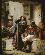 Frédéric Arthur Bridgman - Peintures - Almée flirtant avec un policier arménien