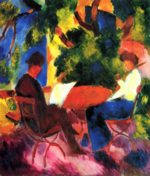 August Macke - Bilder Gemälde - Paar am Gartentisch