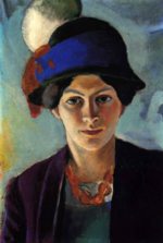August Macke - Bilder Gemälde - Portrait der Frau des Künstlers mit Hut
