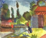 August Macke  - Peintures - Paysage de Tunis avec Arabe assis