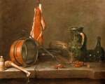 Jean Baptiste Siméon Chardin - Peintures - Un maigre repas avec ustensiles de cuisine