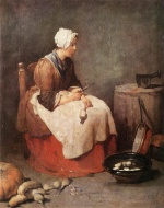 Jean Simeon Chardin - Bilder Gemälde - Girl Peeling Vegetables