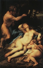 Correggio - Bilder Gemälde - Venus and Cupid with a Satyr