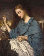 Thomas Couture  - Peintures - Jeune femme cousant 