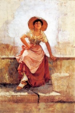 Frank Duveneck - Peintures - Marchande de fleurs à Florence 