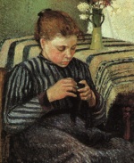 Camille Pissarro  - Peintures - Jeune fille cousant 