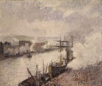 Camille  Pissarro  - Peintures - Les bateaux à vapeur dans le port de Rouen