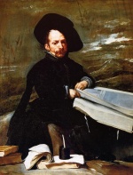 Diego Velazquez  - Bilder Gemälde - A Dwarf Holding a Tome in His Lap