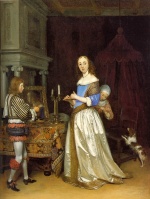 Gerhard ter Borch - Peintures - Une dame à sa toilette