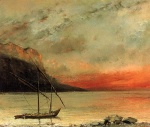 Gustave Courbet  - Bilder Gemälde - Sunset on Lake Leman