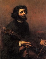 Gustave Courbet  - Bilder Gemälde - The Cellist, Self Portrait