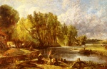 John Constable  - Peintures - Les jeunes Waltonians (pêche au moulin de Stratford)