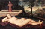 Lucas Cranach  - Bilder Gemälde - Reclining River Nymph at the Fountain