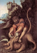 Lucas Cranach  - Bilder Gemälde - Samsons Fight with the Lion