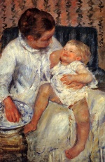 Mary Cassatt  - Bilder Gemälde - Mother About To Wash Her Sleepy Child