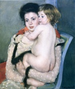 Mary Cassatt  - Bilder Gemälde - Reine Lefebvre Holding a Nude Baby