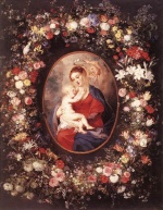 Bild:The Virgin and Child in a Garland of Flower