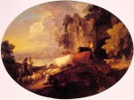 Thomas Gainsborough  - Bilder Gemälde - River Landscape with Rustic Lovers