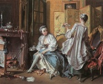 Francois Boucher - Bilder Gemälde - Woman Fastening her Garter with her Maid