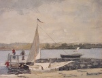 Winslow Homer - Bilder Gemälde - A Sloop at a Wharf, Gloucester
