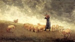 Winslow Homer  - Bilder Gemälde - Shepherdess Tending Sheep