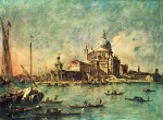 Francesco Guardi - Bilder Gemälde - Blick von der Punta della Dogana in Richtung la Chiesa della Salute