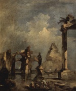 Francesco Guardi - Peintures - Caprice avec pyramide