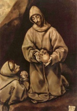 El Greco - Bilder Gemälde - Heiliger Franziskus und Bruder Leo über den Tod meditierend