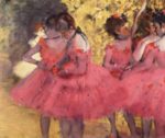 Edgar Degas  - Peintures - Danseuses en rose dans les coulisses