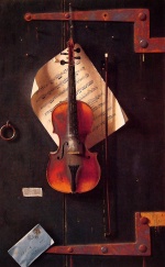 William Michael Harnett - Peintures - Nature morte (violon et musique)