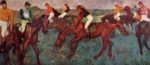 Hilaire Germain Edgar De Gas  - Peintures - Avant le départ (jockeys à l´entraînement)