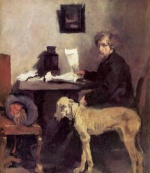 Wilhelm Leibl - Peintures - Portrait du bourrelier avec son dogue
