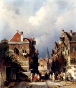 Charles Henri Joseph Leickert - Peintures - Une scène de rue néerlandaise