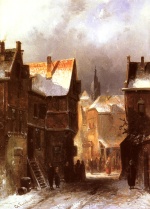 Charles Henri Joseph Leickert - Peintures - Une ville néerlandaise en hiver