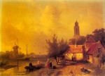 Charles Henri Joseph Leickert - Peintures - Paysage avec rivière et personnages