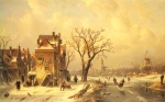 Charles Henri Joseph Leickert - Peintures - Patineurs dans un paysage d'hiver gelé