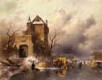 Charles Henri Joseph Leickert - Peintures - Patineurs sur un lac gelé près des ruines d'un château