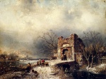 Charles Henri Joseph Leickert - Peintures - Villageois sur un sentier glacé
