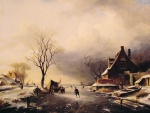 Charles Henri Joseph Leickert - Peintures - Scène d'hiver avec patineurs