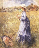 Pierre Auguste Renoir  - Bilder Gemälde - Girl Gathering Flowers