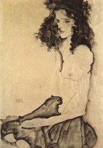 Egon Schiele  - Bilder Gemälde - Girl in Black
