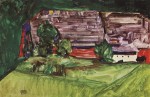 Egon Schiele  - Bilder Gemälde - Peasant Homestead in a Landscape