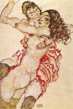 Egon Schiele  - Bilder Gemälde - Two Girls Embracing Each Other