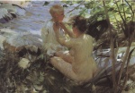 Anders Zorn  - Bilder Gemälde - Eine Frau zieht ihr Kind an