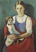 August Macke  - Bilder Gemälde - Blondes Mädchen mit Puppe