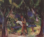 August Macke  - Bilder Gemälde - Lesender Mann im Park