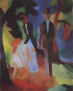 August Macke  - Peintures - Promeneurs au bord de la mer bleue