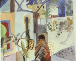 August Macke  - Bilder Gemälde - Mädchen mit Pferd und Esel