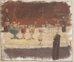 Anna Ancher  - paintings - Esstisch mit Punschglaesern und Flaschen