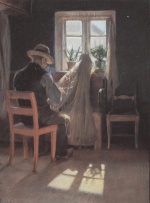 Anna Ancher  - Bilder Gemälde - Fischer Kraen Wollesen beim Netzflikken